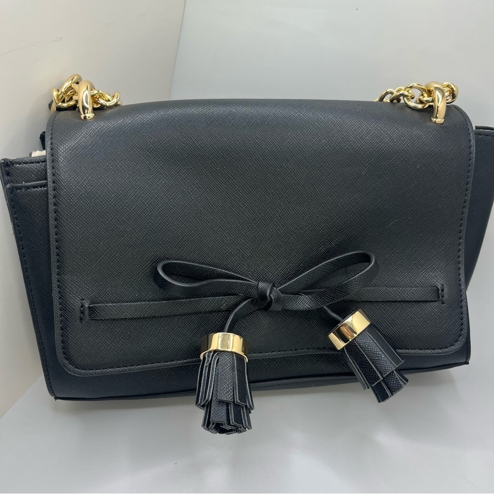 Kate Landry Black Chain Strap Crossbody Bag Tassel Detail Like New